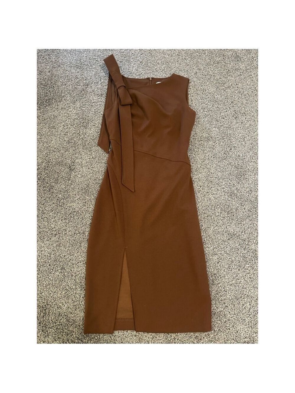 Calvin Klein Brown Bow Shoulder Midi Dress Size 2 - Picture 3 of 13